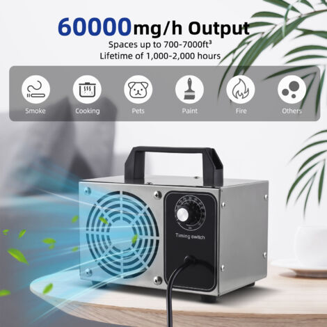 Générateur d'Ozone 60 000 mg/h en Acier Inoxydable, Éliminateur d'Odeurs pour Maison, Voiture et Animaux, Timer 0-60 min, Design Portable (1/5)