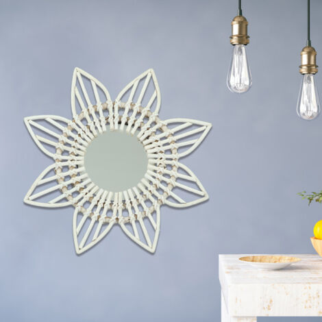 Miroir mural en rotin vintage fleur blanchi, type nature et rustique, qualité de verre hautement polié pour anti-distorsion (328g/11,6oz) (1/5)