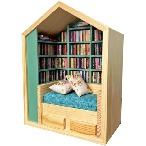 Bibliothèque miniature Bois Modèle Anxiety ornementale avec 200 livres 2 coussins déco pour salon chambre boutique café (1/5)