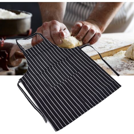 Tablier de Cuisine Adjustable Waterproof - Polyester, Dual Pockets, Unisex, Black & White Stripes, 81x57cm (1/5)
