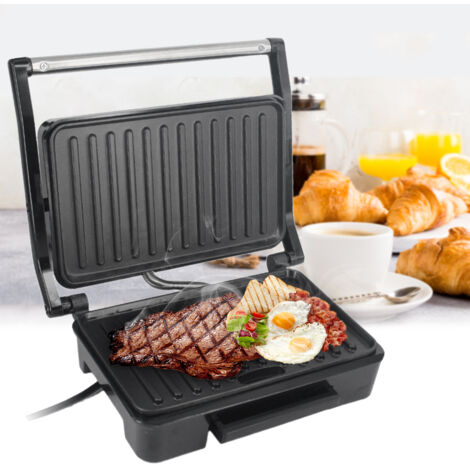 Machine à sandwich Panini Famille 850W - Plateau Non-Stick et Surface en Acier Inoxydable Noir Argenté - Appareil de Cuisson pour Déjeuner et Barbecue