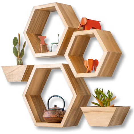 Étagères murales hexagonales flottantes en bois - Honeycomb (1/5)