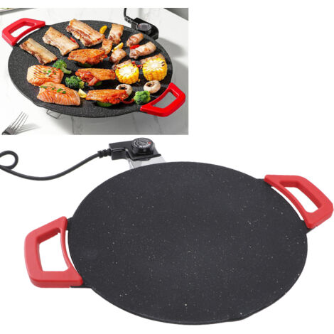 Grill électrique Plaque de grill rond 30cm BBQ Concave antiadhésive Aluminium ABS 1200W Thermostat intégré Convection optimisée Plate européenne 220V (1/5)