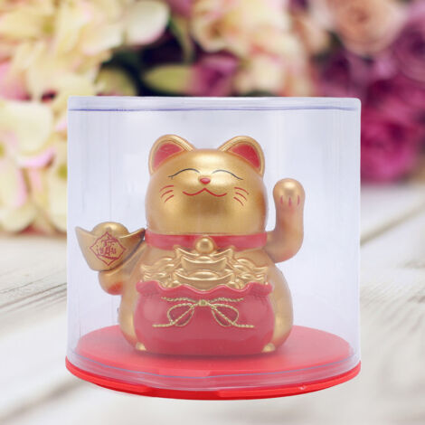 [Statue Feng Shui Chat Bonheur] Chat de Fortune Maneki Neko Solar Champagne pour Décoration Bureau Maison Voiture (1/5)