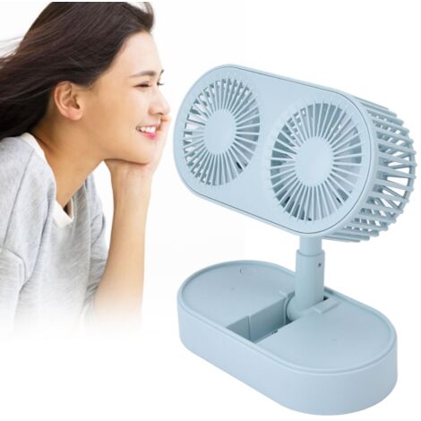 Ventilateur de Bureau Double Motorisation Ventilateur Double 135° Angle Réglable 3 Vitesses avec Batterie 1200mAh ABS Bleu (1/5)