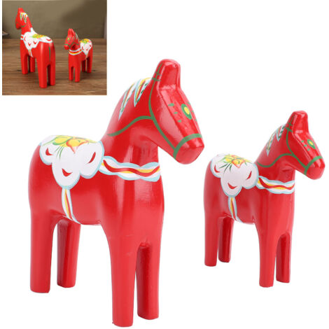 Figurines de chevaux suédois en bois peint à la main, Ensemble de 2 pour décoration maison et mariage, Rouge Dalécarlien (1/5)