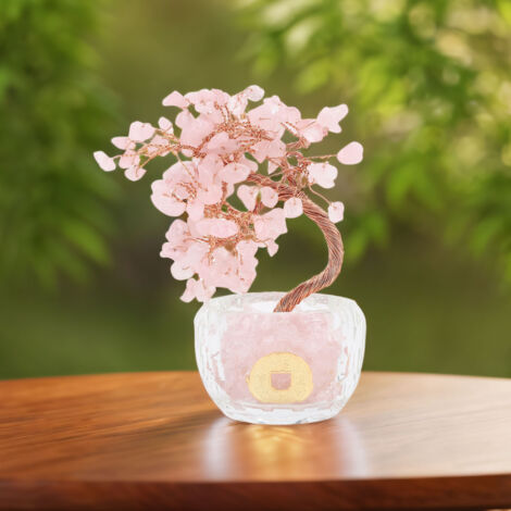 Arbre de Fortune Feng Shui Céleste - Miniature Cristal Artificielle 14cm - Décor d'Argent Rose pour Prosperité et Chance (1/5)