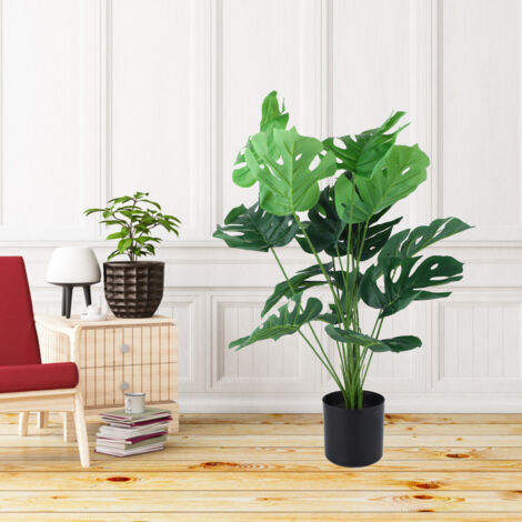 Plante artificielle Monstera Deliciosa en plastique de 80cm avec 18 feuilles pour décoration intérieure et extérieure (1/5)