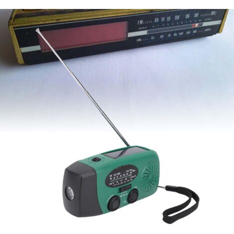 Radio d'urgence solaire à dynamo avec LED SOS Radio AM/FM WB + Banque de puissance portable Li-ion 2000mAh ABS Green IPX3 145x69x55mm 298g (1/5)