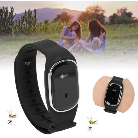 Bracelet Anti-Moustique Ultrasonique USB Chargeable Noir pour Femmes Enceintes et Enfants avec ABS et Silicone (1/5)