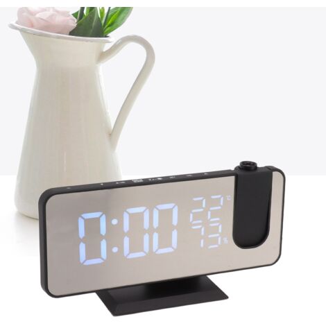 Réveil Projection LED Intelligent FM Radio pour Chambre et Table de Chevet, Corps Noir et Affichage Noir (1/5)