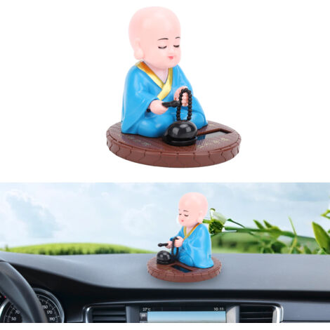 Statue de Petit Moine Énergie Solaire Bleu Figurine de Dashboard Décoration Maison ABS 90mm Shaking Head Toy Ornament Cadeau (1/5)