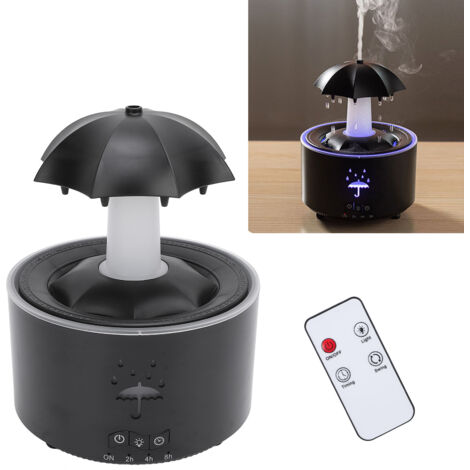 Humidificateur Parapluie Rotatif 300ML Aromatherapie Diffuseur d'Essences Huiles LED Timer Contrôle Remote Noir EU Plug (1/5)