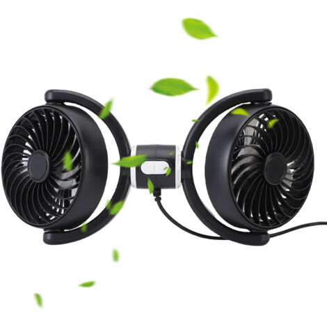 Ventilateur Double tête USB pour Auto - 360° Rotatif, ABS et PP, 31x14.5cm (1/5)