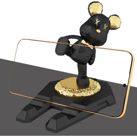 Support Smartphone et Tablet Portable Kung Fu Bear Stand Cute Multifunctional Plastique 110g Noir 102x91.2x112mm (1/5)