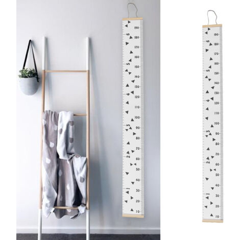Règle de croissance baby premium [Toile & Bois de pin] Règle murale de mesure enfant 200 cm avec marqueur amovible pour maison chic (1/5)