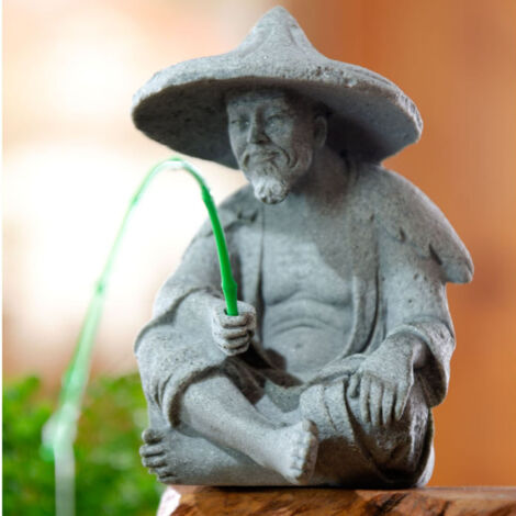Statue de Fisherman - Ornement Résine Gris Clair Unique pour Aquarium Écologique - Homme Pêcheur Miniature Micro Paysage
