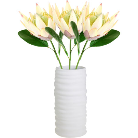 Fleurs artificielle flockées Protea Royale en beige 3 pièces pour arrangements floraux et décorations de mariage (1/5)