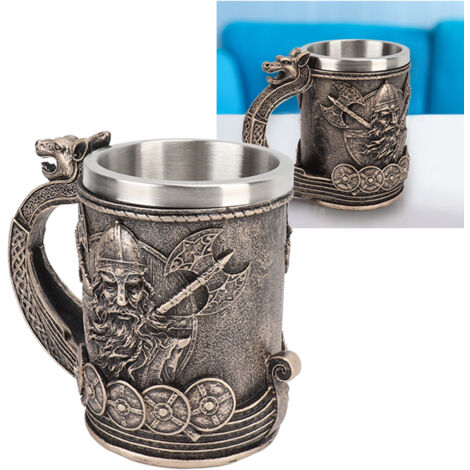 Gobelet Viking Résine avec Doublure Stainless Steel 304, Grand Format, Design Vintage pour Café et Bière (1/5)