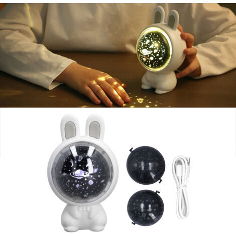 Lampe Projeteur de Lumières Douces Lapin Design avec Projection d'Étoiles 1200mAh Batterie, 4.1W, Tête Adjustable 65°, Mode Multicolore pour Chambre et Déco (1/5)