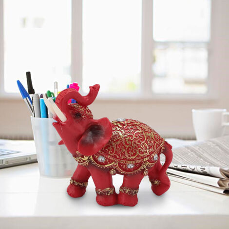Elephant Feng Shui Statue Rouge M en résine pour décoration de maison et porte-bonheur (1/5)