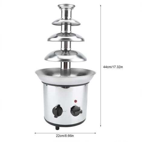 Fontaine à chocolat électrique 4 niveaux avec bol chauffant - Machine à fondue professionnelle en inox argent 170W - 37x22x43cm pour mariage et restauration