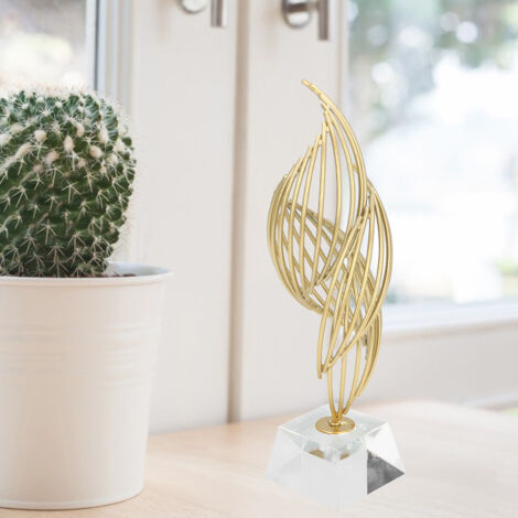 [Statue Décorative Abstraite] Sculpture Art Abstrait Métal Luxueux avec Base Modern Blanc Cristal 26cm pour Bureau Salon Décor Maison Statuette Décoration Métal (1/5)