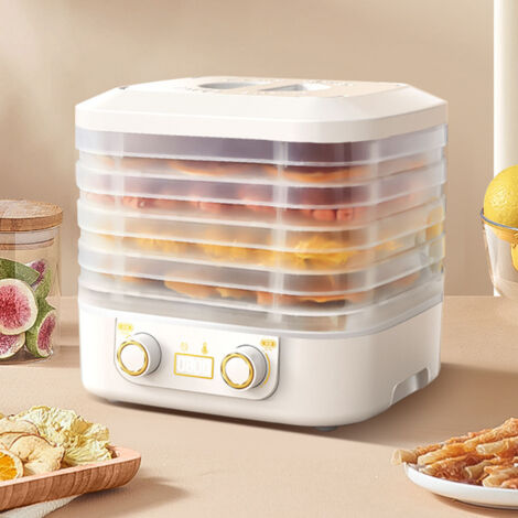 Déshydrateur alimentaire 5 niveaux blanc avec timer et commande de température ajustable pour fruits, légumes et viandes EU plug 220V (1/5)