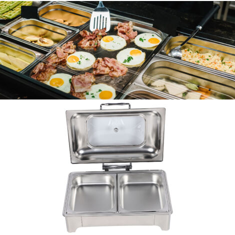 [Buffet Server] Buffet électrique avec couvercle visible 9L 400W Inox Rectangulaire Température ajustable - 2 plateaux inclus (1/5)
