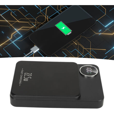 Chargeur Magnétique Sans Fil 5000mAh avec Affichage Puissance Exacte, Power Bank Rapide 15W Noir (1/5)