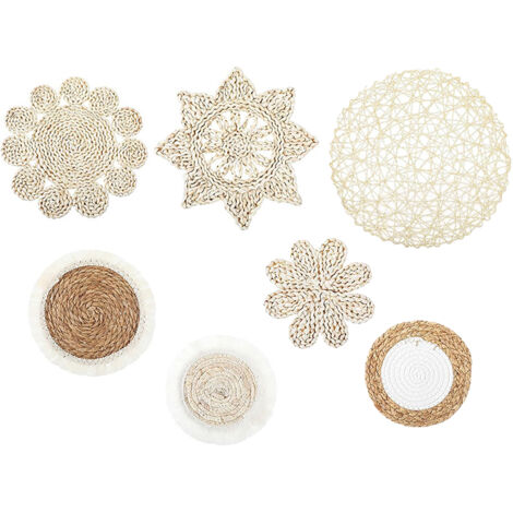 Set de 7 paniers bohèmes pour mur  Décor mural tissé en fibres végétales  Ensemble pour salon, hall d'entrée  Décoration main-tissée (1/2)