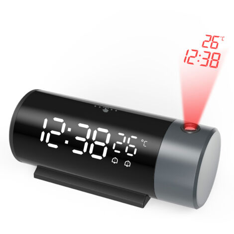 Réveil Projecteur Intelligent avec Contrôle Température, Red Line Backlight, Écran LED, Alarme Double, Projection 180° jusqu'à 5m - ABS, Réglage Suspension 5-60min, CR2032 (1/5)