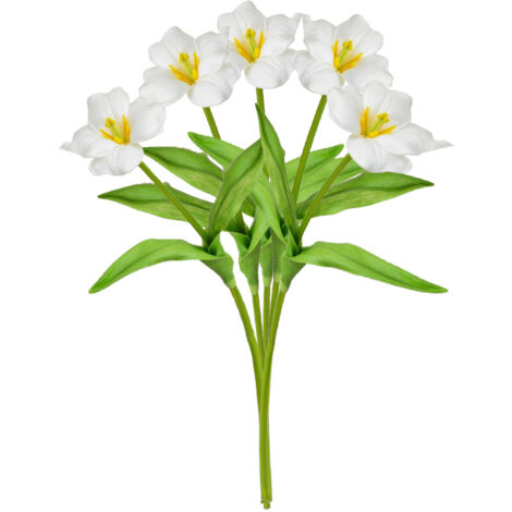 Fleurs Artificielles Tulipes Brownie PU 5pcs Ouvrantes Blanc (1/5)
