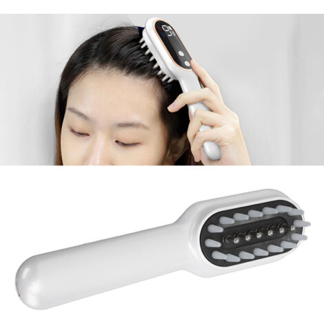 [Peigne Vibrant et Lumière LED] Peigne Électrique 10 Vitesses avec USB Charging, Boîte Médicament 10ML pour Masage Scalp et Purification, ABS 291g (Batterie Lithium 450mah, 1 Dropper, Cable USB) (1/5)
