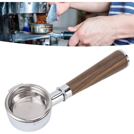 Portafilter sans fond pour 58mm en aluminium, 2 ergots avec filtre et manche en bois noir-rosewood. (1/5)
