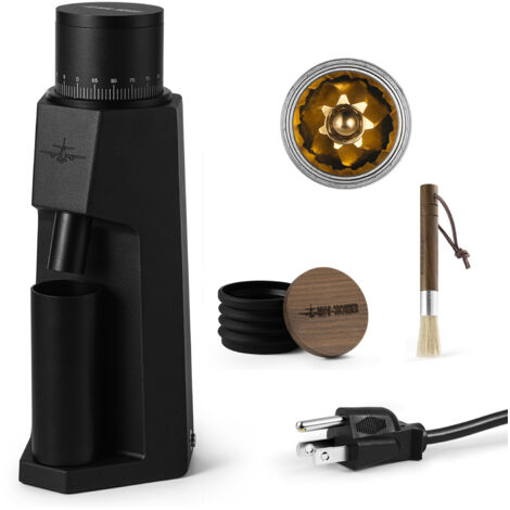 Moulin à Café Électrique en Aluminium avec 36 Degrés de Réglage, 140r/min Lent pour Drip, Moka ou Turc, Capacité 50g/1.7oz, Noir, avec Cordon et Brosse. (1/2)