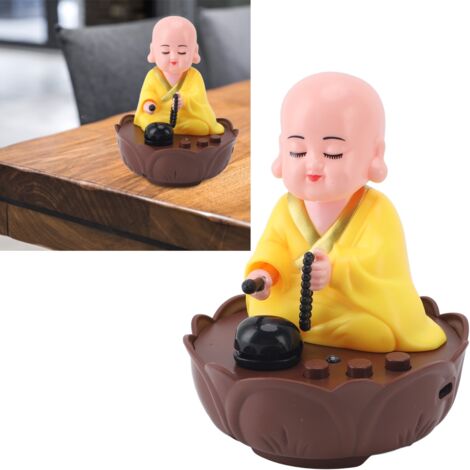 Statue de Bouddha chantant musicale décorative avec tête mobile - Figurine de moine - USB et batterie Li-ion - Dimensions 9x9x11cm - Câble USB inclus (1/5)