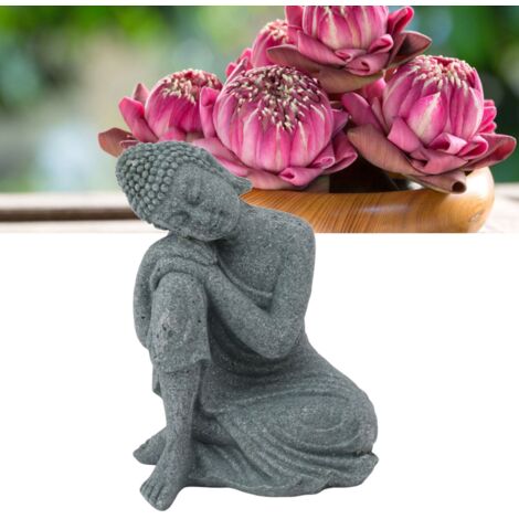 Statue Bouddha Sculpture en Grès Vert Figurine Assise Zen Décor pour Salon Courtyard Étude Méditation 7135K-05 (1/5)