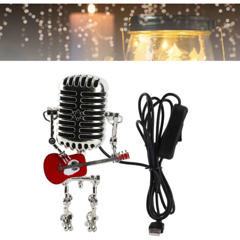 Lampe Robot Microphone Vintage avec USB - Aluminium Métal - Décor Retro pour Chambre Bureau - Rouge (1/5)