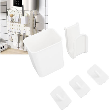 Accessoires pour panneau perforé - Kit universel de 2 boîtes pour ustensiles, 8 crochets et 2 supports pour couvercles en plastique durable pour plaque de chauffage/gaz (1/5)