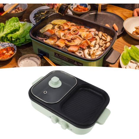 Marmite Électrique Double Fonction avec Diviseur, Non-Stick, 1300W, 30x22cm, Vert, pour Cuisson et Grillade (1/5)