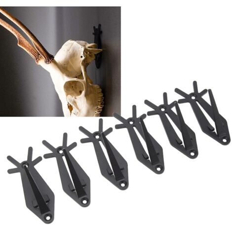 Kit complet de fixation murale pour trophées européens - 6 supports invisible en fer pour crânes, cerfs, bouquetins, mule deer (40 lbs/17cm). Installation facile, kit indoor/outdoor noir. (1/5)