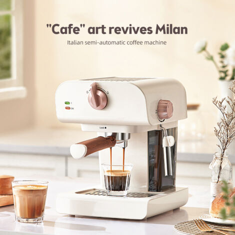 Machine à café Espresso semi-automatique 850W avec mousseur lait 20 bar Stainless Steel réservoir amovible 0.8L température constante 92°C portafilter et tamper spoon pour Cappuccino Latte (1/5)