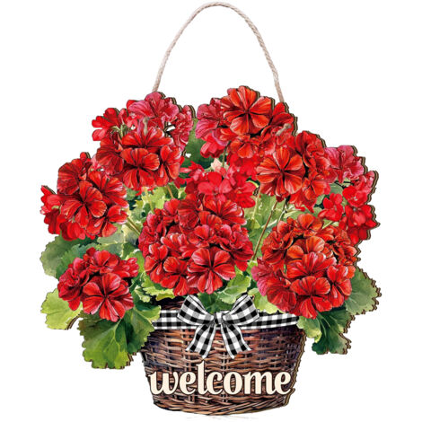 Plaque Bois Geranium Rouge MP128 – Déco Mur Porte D'été Maison, Côté Présentation Suspendue (1/5)