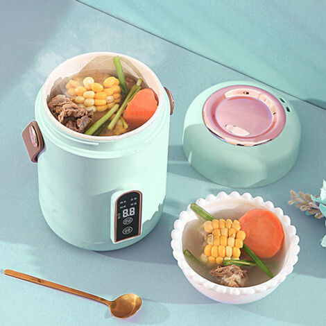 Marmite Electrique Mini Portable avec Fonction Réserve Intelligente - Multifonction pour Soupe, Porridge et Garde au Chaud, Design Vert