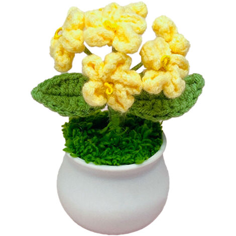 Petit pot de fleur - Forget-Me-Not Jaune Bouquet, plante artificielle en laine tissée main, finition prête à offrir (1/5)