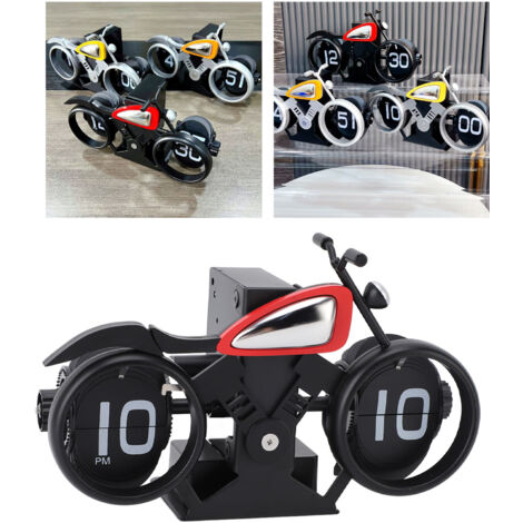 Horloge Flip Motocyclette Vintage - Horloge mécanique à énergie électrique - Décoration bureau à piles AA PVC noir rouge pour salon/chambre/ bureau, Cadeau pour passionné moto. (1/5)