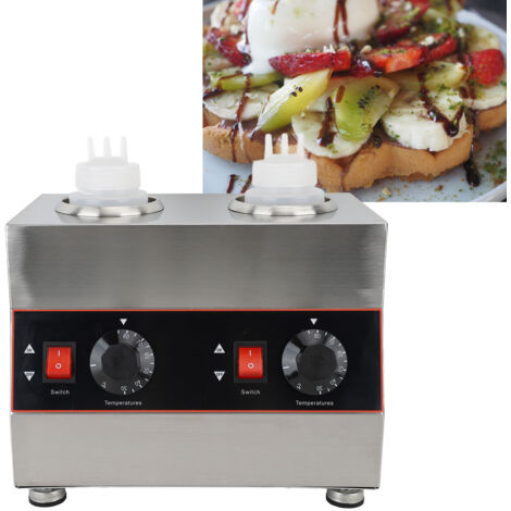 Chauffe Sauce Commercial Double Bouteille 1300ml [Matériau : Acier Inoxydable 304] Chauffe-Réglable 30-85°C Pour Nacho, Caramel & Sauce (1/5)