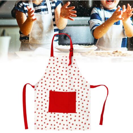 Tablier pour enfants - [Contenu créatif 1] - tablier de cuisine - Gros tablier coton rouge motifs fraises - Pour la peinture et la cuisine (1/5)