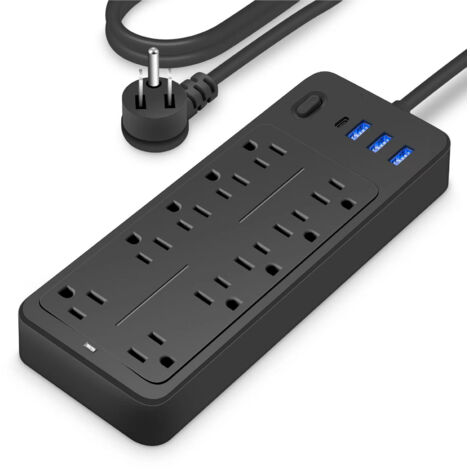 Multifonctionnelle prise multiple parafoudre avec ports USB et Type-C [MPP-1410] 10 entrées AC, 3 USB, 1 Type-C, 900 joules, protection automatique, 1.2m cordon (1/3)